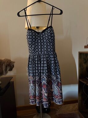 American Rag Navy Printed Midi Sundress with Paisley Border